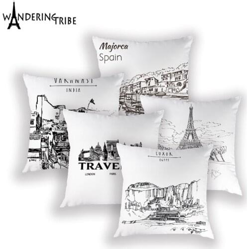 Boho Pillow Covers Letter Home Decoration Cushion Case Print Pillows Cover Building House Cushion Cases Sofa Bed Pillow Covers