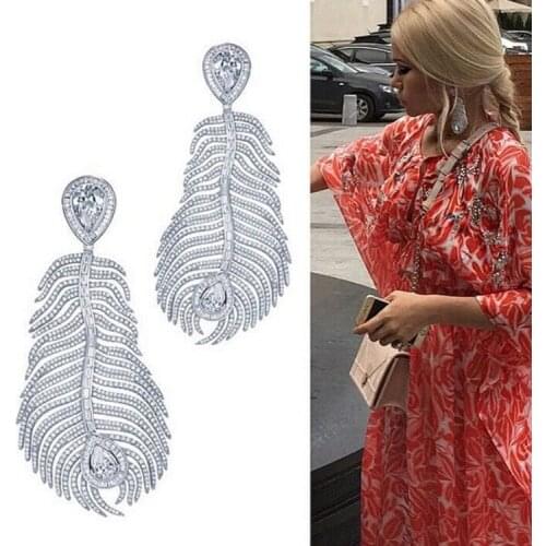 The large Baroque catwalk Feather big Earrings tide brand leaves long tassel Earrings for women women stylish earrings