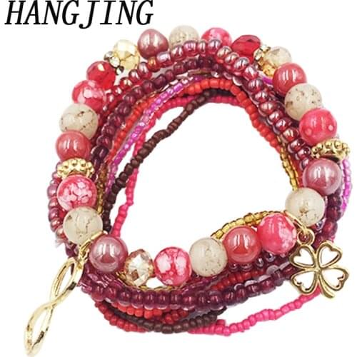 10pcs/set mix color 2019 lady clover acrylic crystal friendship bead multilayer womens beaded bracelets bohemian jewelry bangle