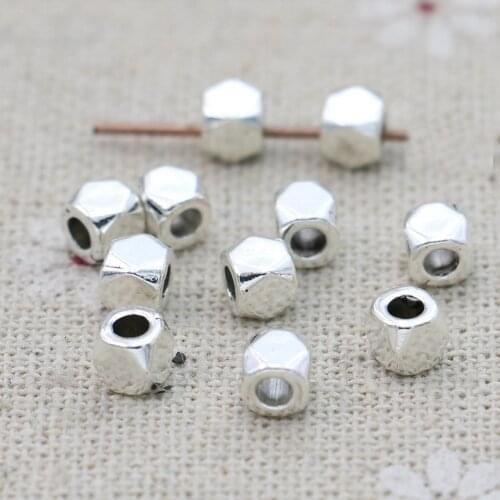 25pcs Antique Silver Plated Spacer Beads Square Loose Beads for Jewelry Making Bracelet DIY Handmade Findings 4mm