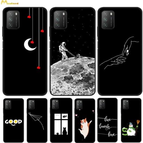 PocoM3 Cell Phone Case For Xiaomi Poco M3 Cover Black Silicone Funda Pocophone M3 M 3 6.53" Soft TPU Anime Husky Deer Print Skin