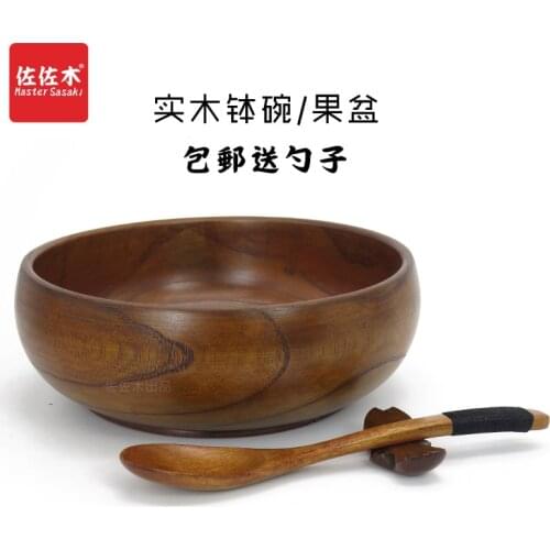 Free shipping Retro Style chinese/japanese style Rice/Noodles/Sushi/Food/Sugar/Soup/Fruits wood bowl Give a spoon 15.5*7.5cm