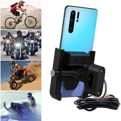 Vmonv Aluminum Bicycle Motorcycle Phone Holder USB Charger Stand Moto Bike Handlebar Mirror Cell Phone Support Mount for iPhone