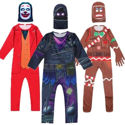 Carnaval Costumes For Kids Cosplay Skull Trooper Joker Bodysuit Children Boys Halloween Fantasia Dress UP Clothes 5-14T E42K79