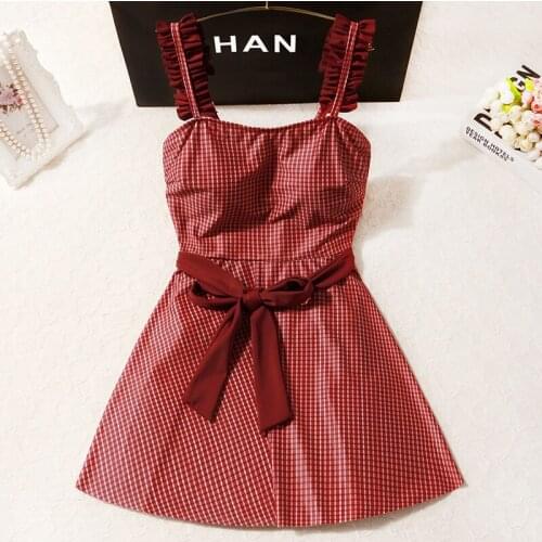 Womens braces Skirt style swimming suit sexy swimsuit Conjoined swimwear Checkered Maiden hot spring bikini Add a chest pad