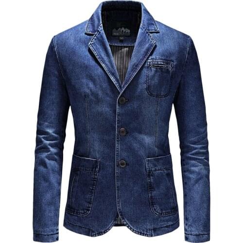 Autumn/winter Jeans Jacket Blazers Cotton Casual Male Suit Outerwear Blue Coat Denim Clothing Male Blazer Masculino Jackets 4XL