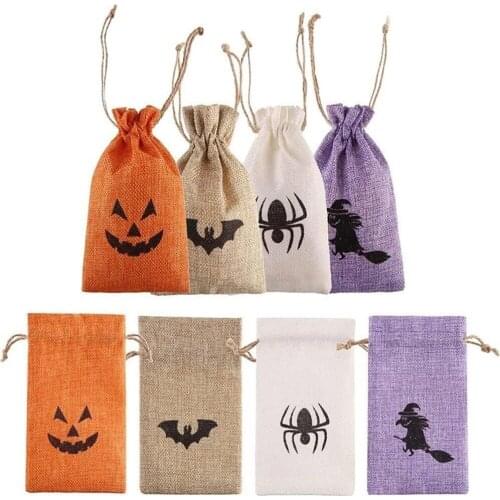 10*15cm Halloween Drawstring Burlap Jute Bags With Jewelry Packaging Spider Pumpkin Bat Baby Kids Candy Bag Storage Bags