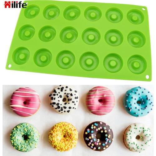 HILIFE Mini Chocolate Donut Silicone Mold 4cm Bakeware Biscuit Cake Molds Silicone Mould Donut Dessert Baking Pan 18-Cavity