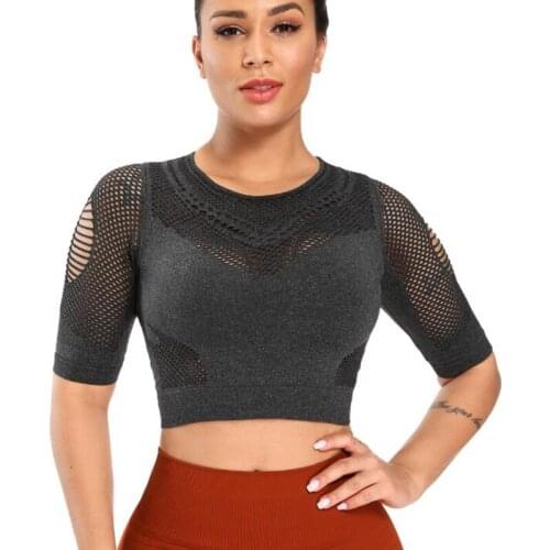 Back Hollow out beauty Yoga Running Shirts Short Sleeves mesh Cropped Tops Women Yoga Sport Fitness Gym Workout Dance T-shirts