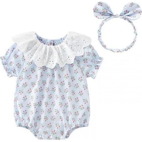 Ins Baby Summer Clothes For Girl Newborn Bodysuit Floral Clothing 2pcs Jumpsuit 0-18m Cotton Pajamas Short Sleeve Outfit 2021