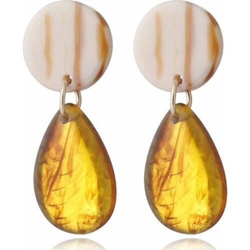 Korean version resin acrylic round water drop leopard pattern fashionable acetic acid earrings earrings earrings