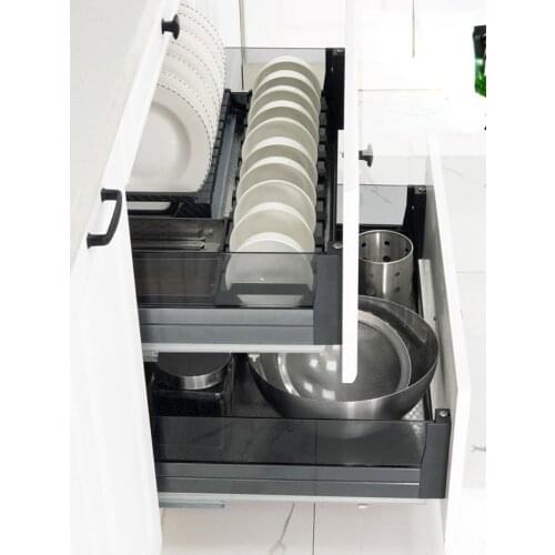 Kitchen Cabinet Basket Stainless Steel Dish Basket Glass Dish Rack Damping Seasoning Basket