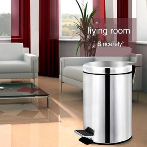 3L Round Stainless Steel Step Trash Can Wastebasket Garbage Container Bin for Bathroom Bedroom Kitchen DIN889
