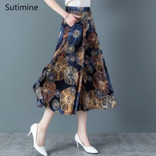Summer Womens Clothing Calf-Length Wide Leg Pants Skirt Plus Size Sweatpants Women Printed Trousers for Female Elastic Waist