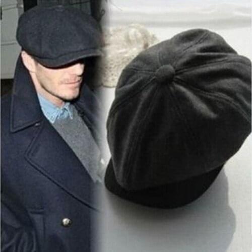 Hot Sale Black Wool Hat Man Newsboy Caps Solid Color Fashion Warm Winter Octagonal Hats Male Female Gatsby Vintage Flat Caps