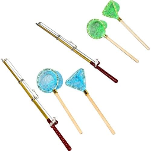 Pond Decoration Mini Fishing Set Fishing Rod & Net Miniature Dollhouse Model Swimming Pool Set Garden Decor Fishing