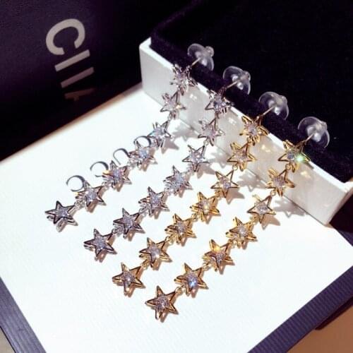 2020 New Korean Five Pointed Star Earrings for Women long hanging earrings Party Wedding Fashion Jewelry Gift Jewelry Wholesale