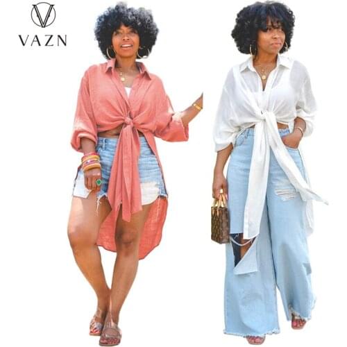 VAZN 2021 Early Autumn Spit Chiffon Fresh Maxi Long Shirt Bandage Dress Sexy Holiday Young Full Sleeve Women For Evening Robe