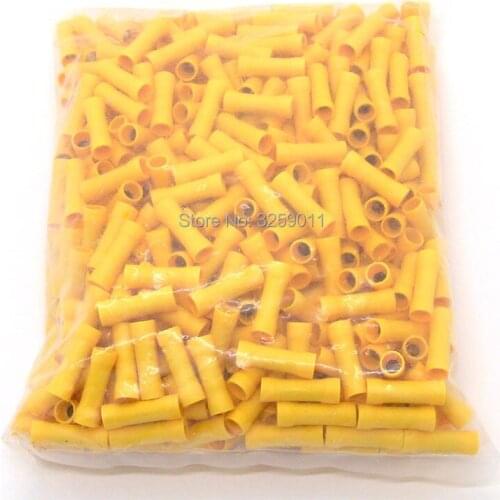 500PCS crimp terminal connector BV5.5 Cable Splice Insulated Straight Wire Butt Connectors Yellow 12-10 AWG