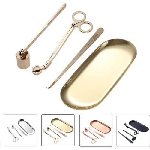 4pcs/set Candle Snuffer Trimmer Hook Tray Luxury Stainless Steel accessory Wick Holder Scissors Home Decoration Rose Gold Silver