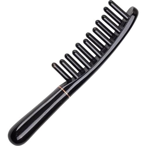 Portable Double-Row Wide Teeth Comb Anti-Static Black Horn Combs Head Comb