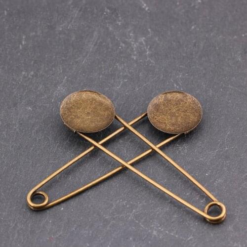 20pcs/lot Antique Bronze Blank Empty Round Metal Cabochon Brooch Base Cameo Settings Long Pins for Jewelry Accessory Making DIY