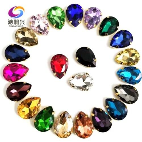 Mix color DR shape High quality Glass Crystal flatback sew on stones,Golden bottom claw rhinestones,Diy Clothing accessories