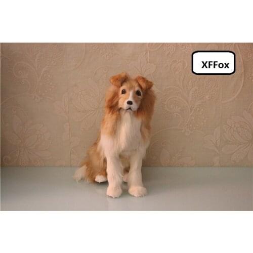 Real life sitting dog model plastic&furs simulation yellow&white shepherd dog doll gift about 34x30cm xf1630