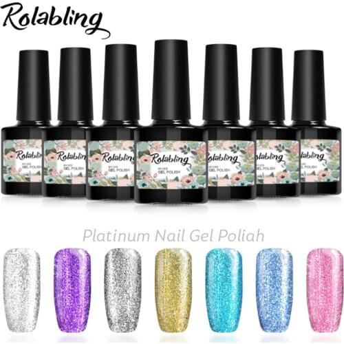 Rolabling Nail Gel Polish 9.5ml Shining Glitter Sequin Platinum Semi Permanent Hybrid Varnish Soak Off UV Gel Nail Polish