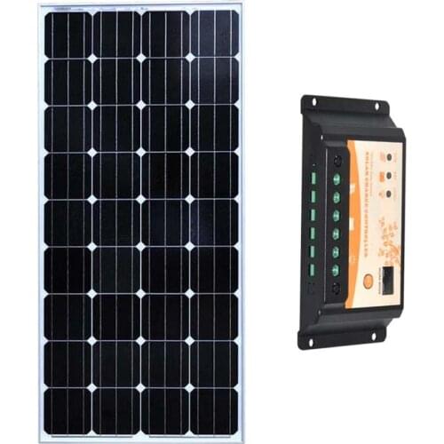 12v 150w Solar Panel Mobile Phone Charger PWM Solar Charge Controller 12v/24v 10A 12v Led Lights Camping Solar Fan Caravana