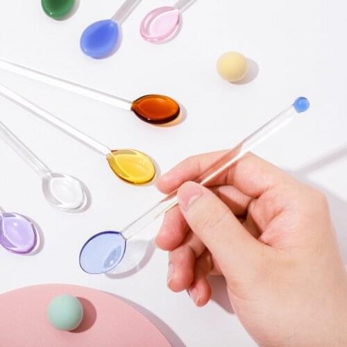 3Pcs/LotNon-toxic Lead Free Health Glass Spoon Heart Colorful Stirring Rod Household Coffee Scoops Tea Dessert Spoon Kitchen