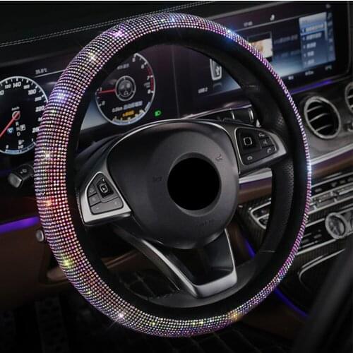 Rhinestones Crystal Shining Car Steering Wheel Covers Women Diamante Car Covered Steering-Wheel Car Interior Accessories Set
