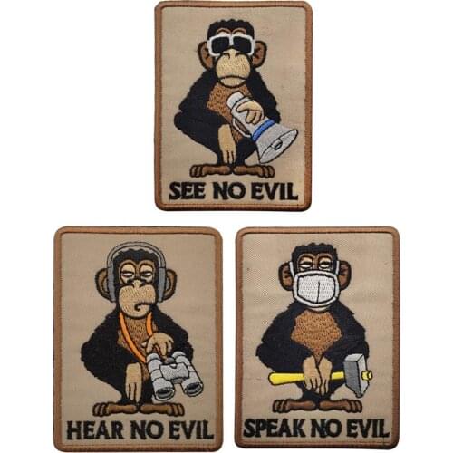 Three Wise Monkey Embroidery Patch Armband Badge Military Tactical See Speak Hear No Evil Decorative Patches