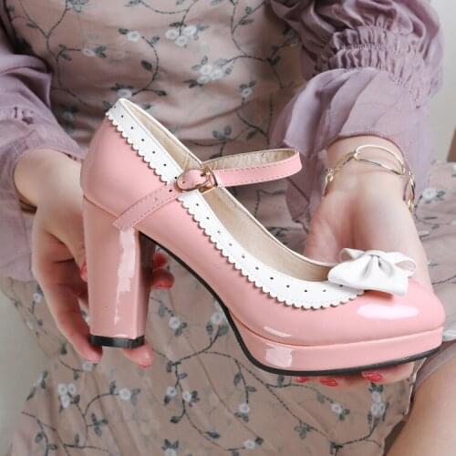 Princess Lolita Cosplay Shoes Woman High Heels Bowtie Ladies Summer Spike Heel Pumps Party Summer