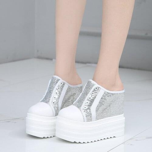 Sequin Wedge Heels for Women Sneakers Platform Korean Style Shoes Slippers Women Shoes Casual Platforms Ladies Shoes and Sandals