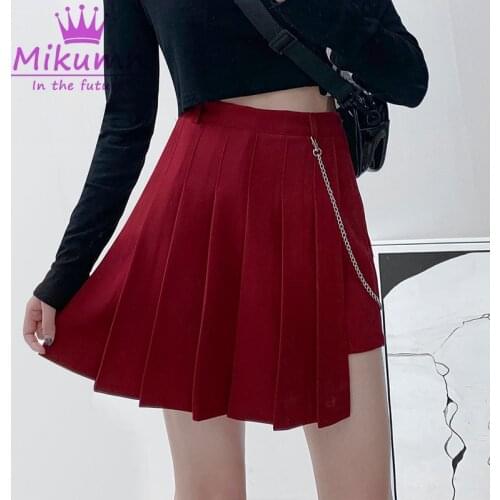 New Summer Women Mini Skirts Harajuku Punk Style Irregular Skirts With Chain Female Sexy High Waist Pleated Skirts