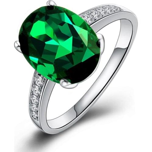 CANZE 925 Silver Women Emerald Ring Plated Colorful Treasure Carat Colored Gemstone Tourmaline Diamond Crystal Ring Jewelry