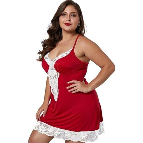 Women Sleeveless Lingerie Night Dress Ladies Satin Nightgown Lace Sleepwear Nightwear Sexy V-Neck Lingeries Plus Size Xl-5Xl