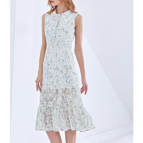 2021 New Flower Print Women Dress Patchwork Lace Sexy Sleeveless Mermaid Dresses 3252