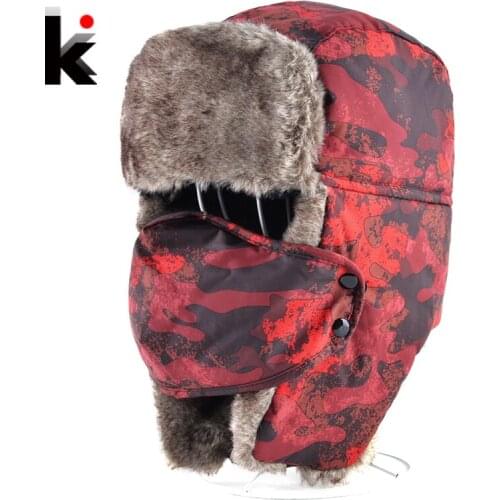 2017 Winter Bomber Hat For Men And Women Russian Thick Faux Fur Cap With EarflapS And Mask Classic Unisex Outdoor Camouflage Hat
