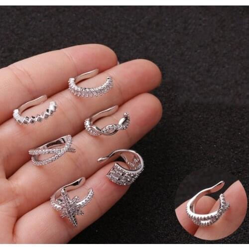 1Pc Crystal Zircon Star Ear Cuffs for Women Tragus Cartilage Wrap Cuff Clip on Earrings No Pierce Earrings Fake Piercing Jewelry