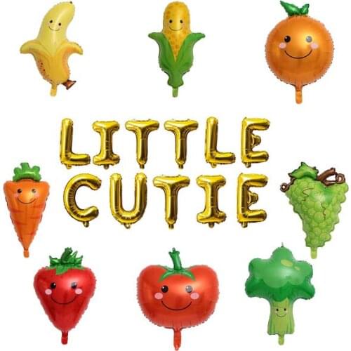 19Pcs Little Cutie Balloons Fruit Vegetable and Letters Aluminum Foil Balloons Kit, Hey Cutie Fresh Fruit Vegetable Themed Party