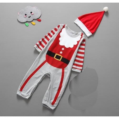 2016 Santa Christmas Baby boys Long Rompers Hat Sets X'mas Gift Baby Clothes Caps Hoodies Cute Bebe Clothing Suit bebe clothing