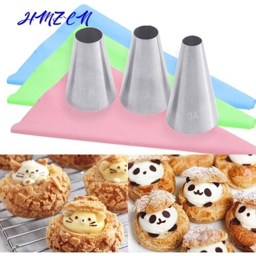 4PCS Large Size Round Metal Cake Cream Decoration Tips Stainless Steel Piping Icing Nozzle Pastry Baking TubesConfectionery Bag