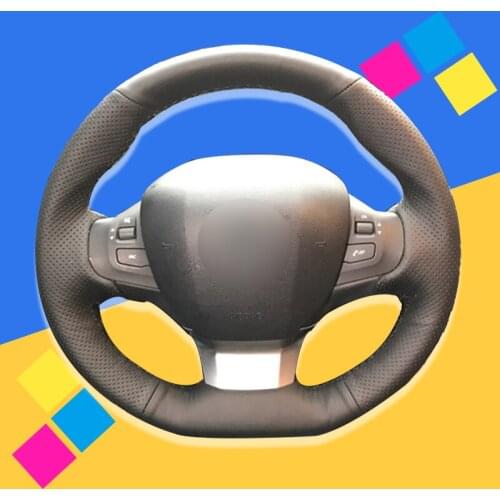 Auto Braid On The Steering Wheel Cover for Peugeot 308 2016 2017 Hand sewing DIY Car Braiding Interior Accessories Car-styling