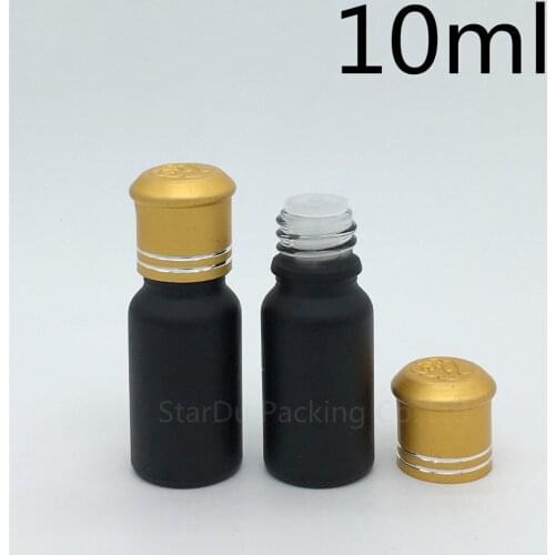 Free Shipping 200pcs/lot 10ML Black Frosted Glass Bottle ,10cc Vials Essential Oil Bottle with gold cover Perfume bottles