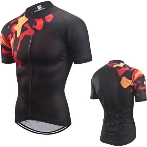 Black Male Bike Jersey Right Sleeve and Chest Irregular Stripes Cycling Top Extreme Sports Wear-Resistant Bicycle Shirt