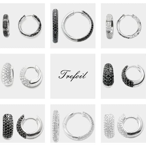 Creole Black White Bamboo Water Drop Hinged Hoop Earrings,CZ Fashion Jewelry Trendy 925 Sterling Silver Gift For Women Men