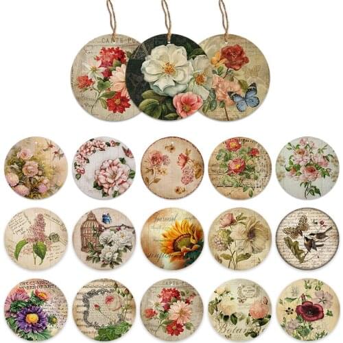 Flower Round Wooden Sign Garden Hanging Plaque Outdoor Wood Decoration for Farmhouse Decor Christmas Decor Plates
