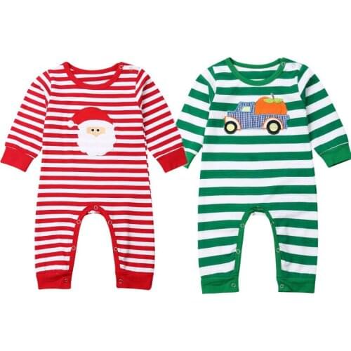 Baby Stripe Romper Long Sleeve Cotton Jumpsuit Christmas Halloween Printed Infant Romper Baby Girls Boys Clothes
